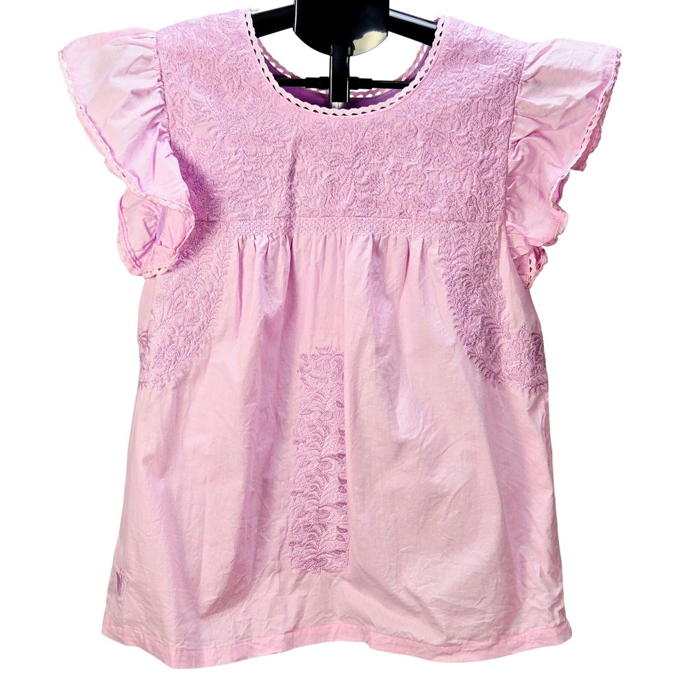 Women's J. Marie Size XS Embroidered Flutter Sleeve Boho Top Coquette Romantic